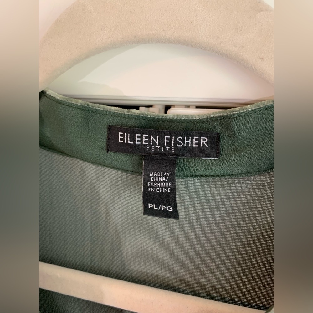 Eileen Fisher Velvet Band Collar Long Shirt Green Size LP Large Petite - Picture 2 of 5